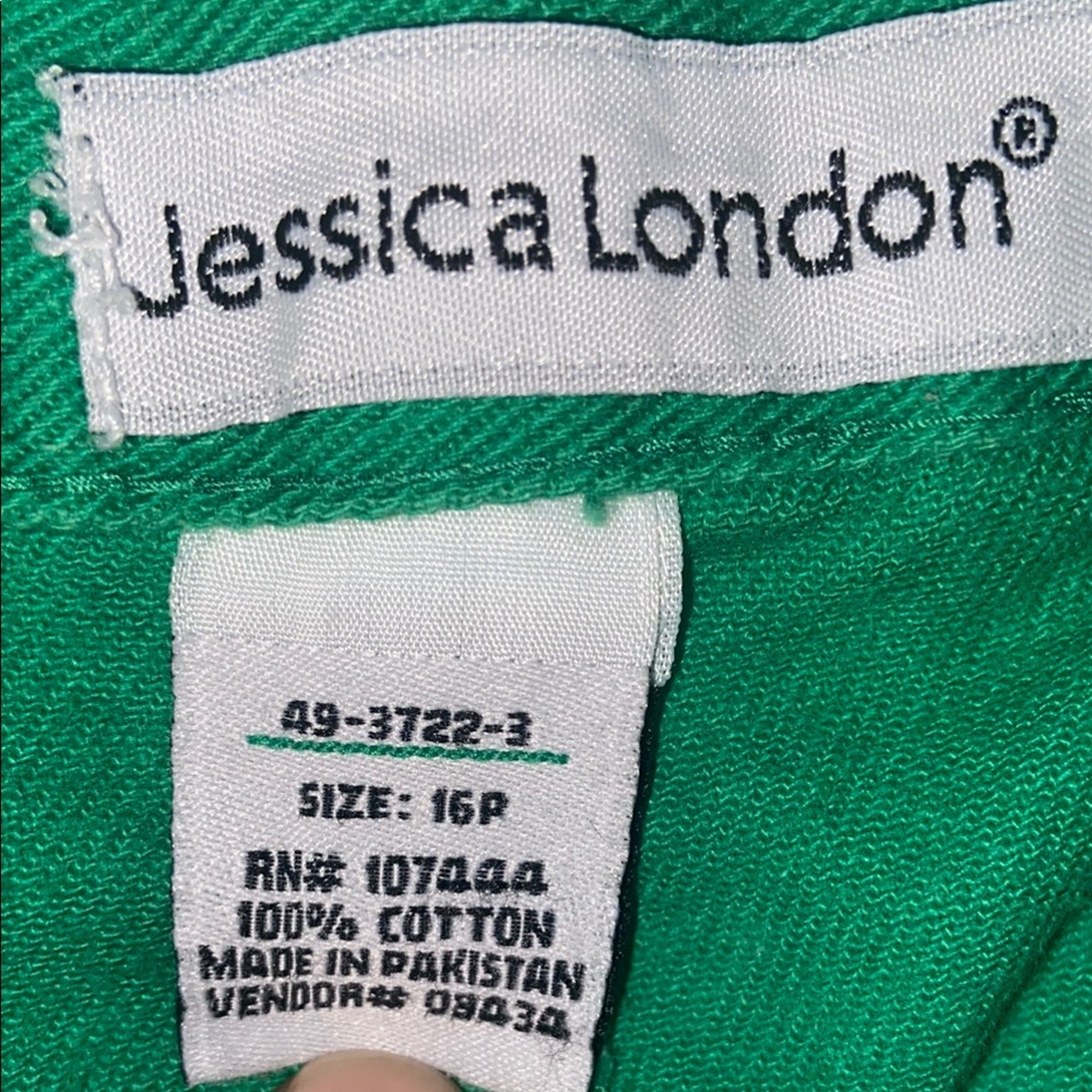 Jessica London Green Cotton 100% cotton jeans size 16 P no stretch - Picture 3 of 3